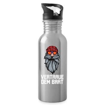 Humorvoll Bart Ziegenbart Statement Bartfrisur - Trinkflasche mit integriertem Trinkhalm - Lightsilver - Rechts