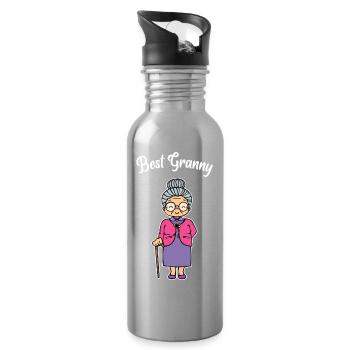 Oma Großmutter Beste Omi Sehschwäche Brille Spruch - Trinkflasche mit integriertem Trinkhalm - Lightsilver - Rechts