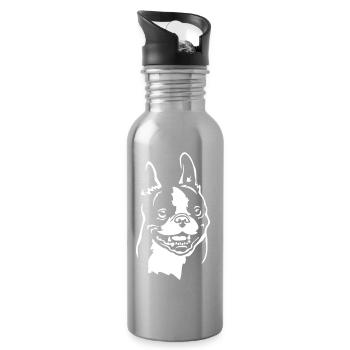 Boston Terrier Head "Black Edition" - Water bottle with straw - silver - Right