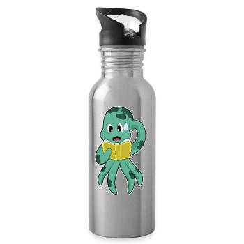 Krake Nerd Buch - Trinkflasche mit integriertem Trinkhalm - Lightsilver - Rechts