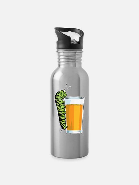 Raupe Saft - Trinkflasche mit integriertem Trinkhalm - Lightsilver