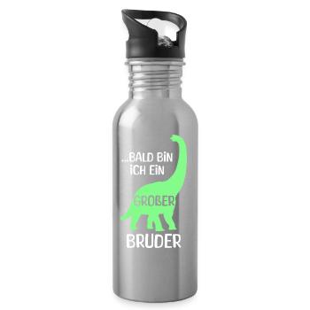 Dino Statement Stolzer Großer Bruder Bruderherz - Trinkflasche mit integriertem Trinkhalm - Lightsilver - Rechts