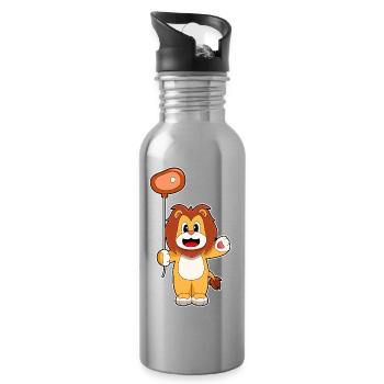 Ballon Lion - Gourde avec paille intégrée - argent clair - Droite