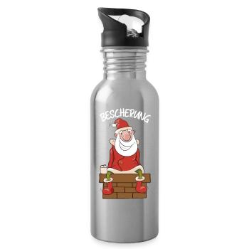 Weihnachtsmann am Kamin Cartoon Bescherung - Trinkflasche mit integriertem Trinkhalm - Lightsilver - Rechts