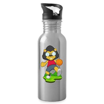 Lion Basketball Player Basketball - Water bottle with straw - silver - Right