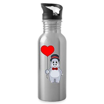 Nilpferd Bräutigam Luftballon Hochzeit - Trinkflasche mit integriertem Trinkhalm - Lightsilver - Rechts