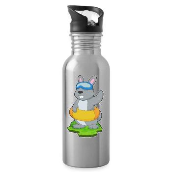 Bunny Swimming Swim Ring Summer - Water bottle with straw - silver - Right