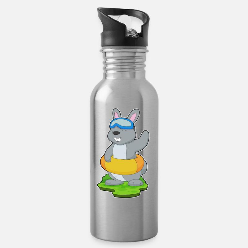 Hase Schwimmen Rettungsring - Trinkflasche mit integriertem Trinkhalm - Lightsilver