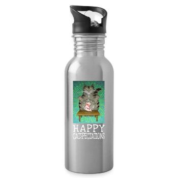 Happy Catspectations - Motivierende getigerte Katzenkunst - Trinkflasche mit integriertem Trinkhalm - Lightsilver - Rechts