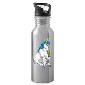 Einhorn Waffeleis - Trinkflasche mit integriertem Trinkhalm - Lightsilver - Rechts