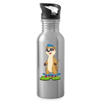 Erdmännchen Skater Skateboard - Trinkflasche mit integriertem Trinkhalm - Lightsilver - Rechts