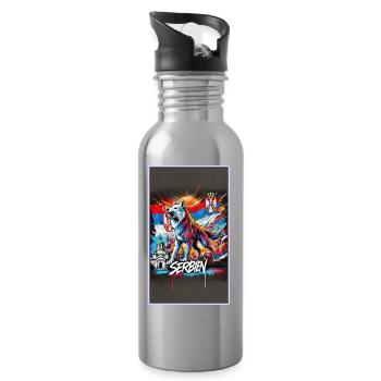 Serbien Wolf Nationalflaggen Design - Trinkflasche mit integriertem Trinkhalm - Lightsilver - Rechts