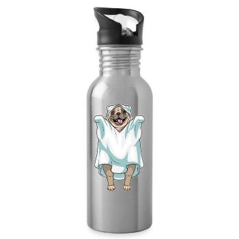 Pug Halloween Ghost - Water bottle with straw - silver - Right