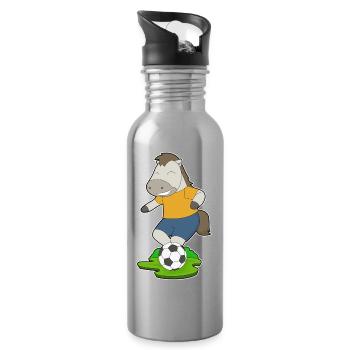 Pferd Fußballspieler Fußball - Trinkflasche mit integriertem Trinkhalm - Lightsilver - Rechts