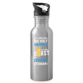 eher soll die Welt verderben als vor Durst ein - Trinkflasche mit integriertem Trinkhalm - Lightsilver - Rechts