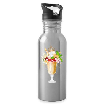 Eisbecher – köstliches Dessert-Motiv mit Krone - Trinkflasche mit integriertem Trinkhalm - Lightsilver - Rechts