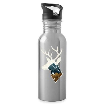 Geometric Deer with Mountain Motif - Water bottle with straw - silver - Right