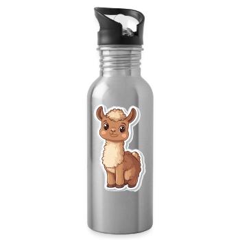 Llama Alpaca Llama Animal Gift - Water bottle with straw - silver - Right