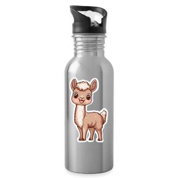 Llama Alpaca Llama Animal Gift - Water bottle with straw - silver - Right