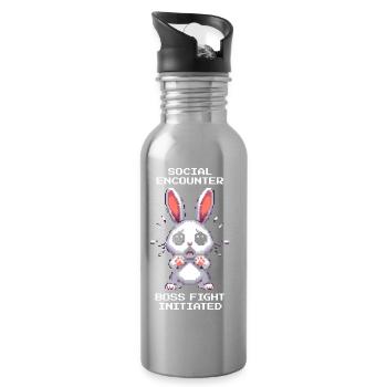 Soziale Begegnung: Bosskampf | Introvertiert Humor - Water bottle with straw - silver - Right