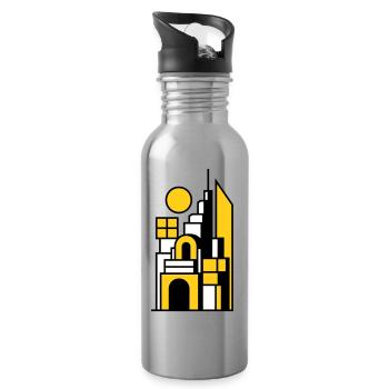 Paysage urbain abstrait en jaune noir - Gourde avec paille intégrée - argent clair - Droite