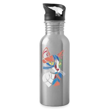 Abstract Geometric Cat Lover - Water bottle with straw - silver - Right