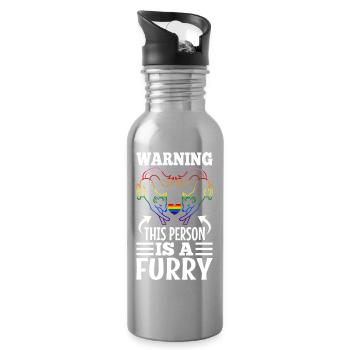 Warning This Person Is A Furry - Water bottle with straw - silver - Right