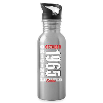 Né en octobre 1965 - Cadeau Vintage Octobe - Gourde avec paille intégrée - argent clair - Droite
