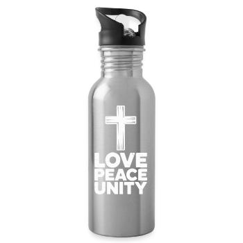 Liebe Frieden Einheit Kreuz Spiritualität - Trinkflasche mit integriertem Trinkhalm - Lightsilver - Rechts