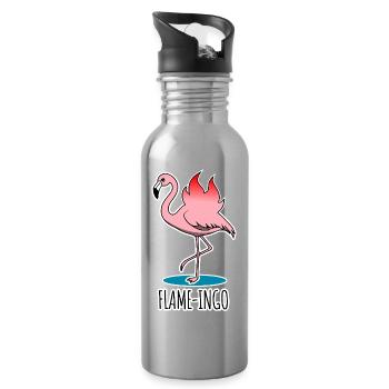 Flame-Ingo - ein flammender Flamingo - Trinkflasche mit integriertem Trinkhalm - Lightsilver - Rechts