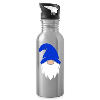 Blue Bearded Gnome Charm - Water bottle with straw - silver - Right