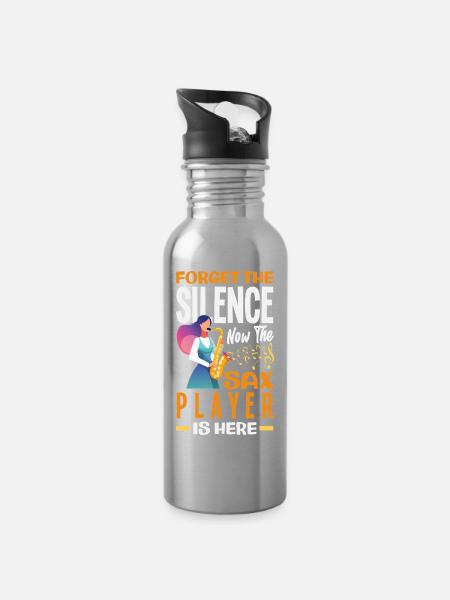 Saxofon - Trinkflasche mit integriertem Trinkhalm - Lightsilver