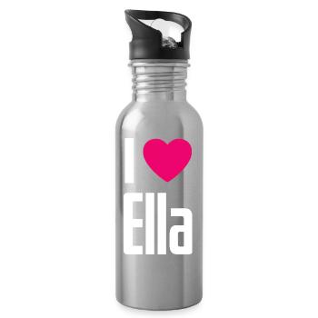 I Love Ella Pinkes Herz Ich liebe Ella - Trinkflasche mit integriertem Trinkhalm - Lightsilver - Rechts