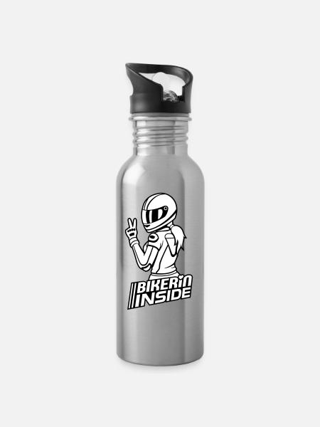 Biker inside (colors can be changed) - Water bottle with straw - silver