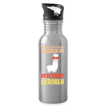 December Birthday Alpaca Saying Funny - Water bottle with straw - silver - Right