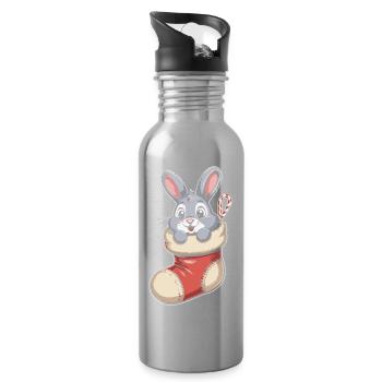 Lapin de Noël en chaussette câline - Gourde avec paille intégrée - argent clair - Droite
