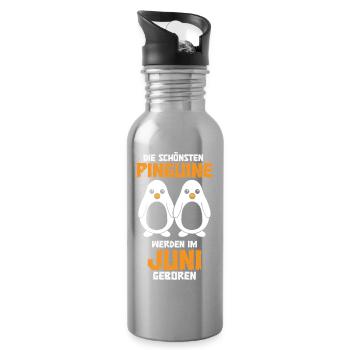 June Birthday Penguin Saying Funny - Water bottle with straw - silver - Right