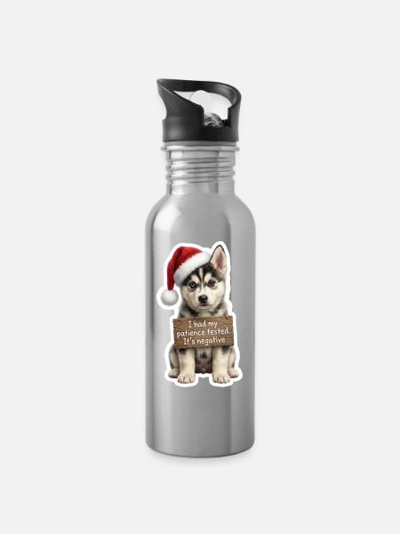Verspielter Husky Welpe Spruch - Keine Gedult ! - Trinkflasche mit integriertem Trinkhalm - Lightsilver