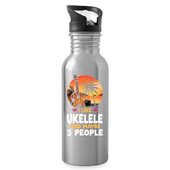 Hawaiian Ukulele Uke I Like - Water bottle with straw - silver - Right