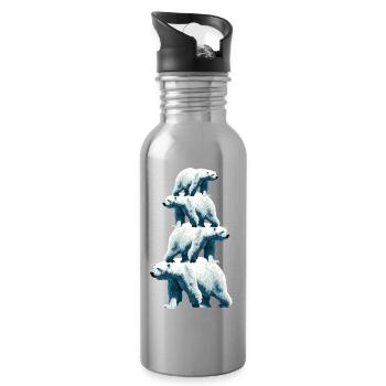 Polar Bear Family Polar Bears - Water bottle with straw - silver - Right