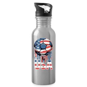 USA Football Passion Drapeau américain - Gourde avec paille intégrée - argent clair - Droite