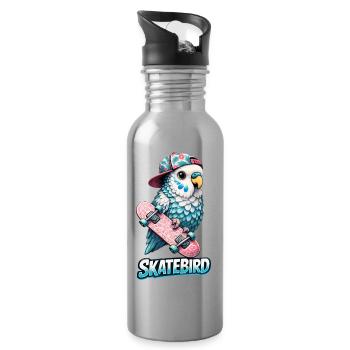 Blue Skatebird – Illustration de perroquet cool avec - Gourde avec paille intégrée - argent clair - Droite
