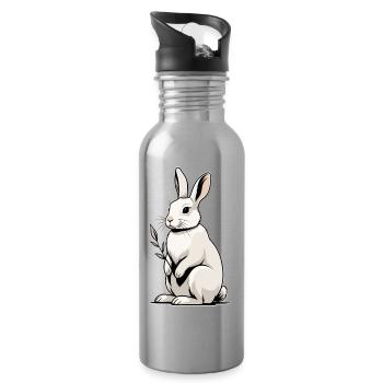 Lapin blanc à plante feuillue - Gourde avec paille intégrée - argent clair - Droite