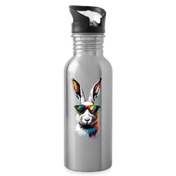 Mountain Rabbit Arctic Hare Albino Rabbit White Rabbit - Water bottle with straw - silver - Right