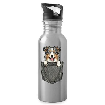 Australian Shepherd in the Pocket - Cute Dog - Water bottle with straw - silver - Right