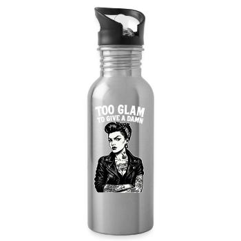 Rockabella Pin-Up: Outlaw Tattoo Girl & Lederjacke - Trinkflasche mit integriertem Trinkhalm - Lightsilver - Rechts