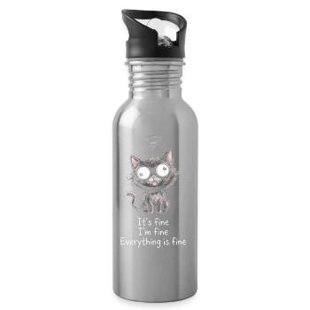 It's Fine I'm Fine Everything is Fine Katzen - Trinkflasche mit integriertem Trinkhalm - Lightsilver - Rechts