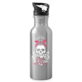 Skull Bandana Böse Alte Frau - Trinkflasche mit integriertem Trinkhalm - Lightsilver - Rechts