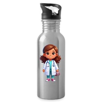 Little Doctor with Stethoscope & Gown – Medicine - Water bottle with straw - silver - Right