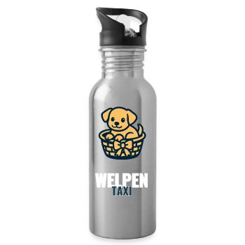 Puppy Taxi Shirt – Gift for Dog Mom, Cute - Water bottle with straw - silver - Right